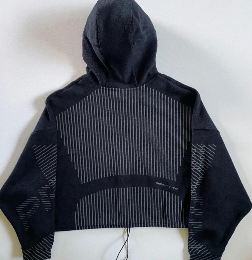 Nike Women's Black and Gray Cropped Hoodie Sized Medium - Picture 2 of 3